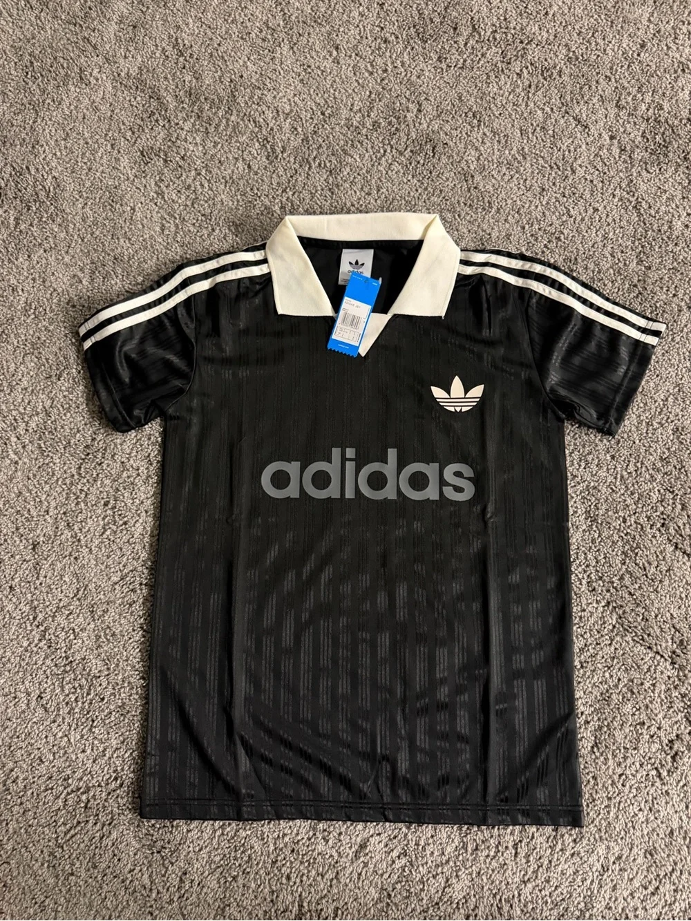 adidas Black Polo-Style Shirt with White Collar and Stripes